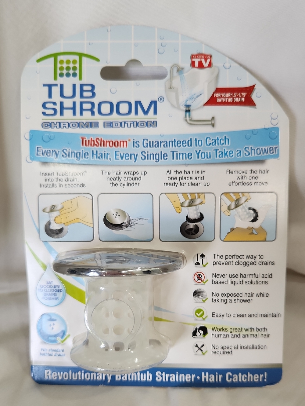 NEW TubShroom Chrome Edition Bathtub Hair Catcher - NIB